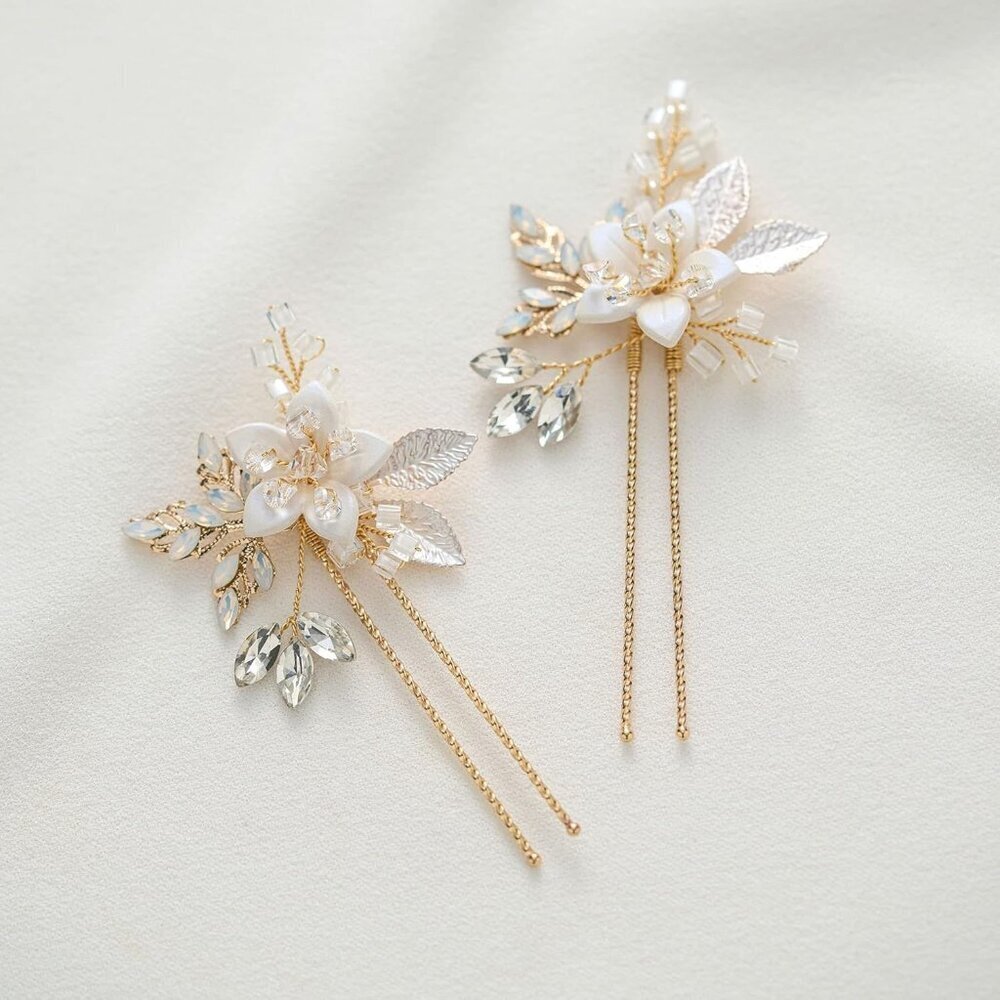 2Pcs Handmade Wedding Hair Pins Beaded Bridal Hair Accessories for Brides